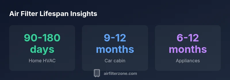 Infographic showing typical air filter lifespans by context