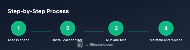 Infographic showing a step-by-step process for removing smoke smell using an air filter