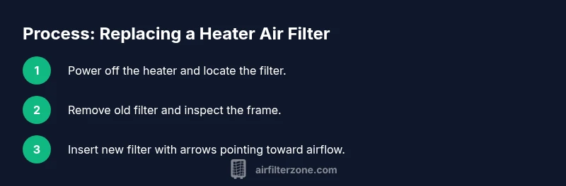 Process diagram showing steps to replace a heater air filter