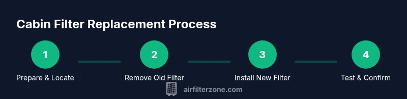 Process diagram showing steps to replace the cabin air filter on a 2015 GMC Sierra