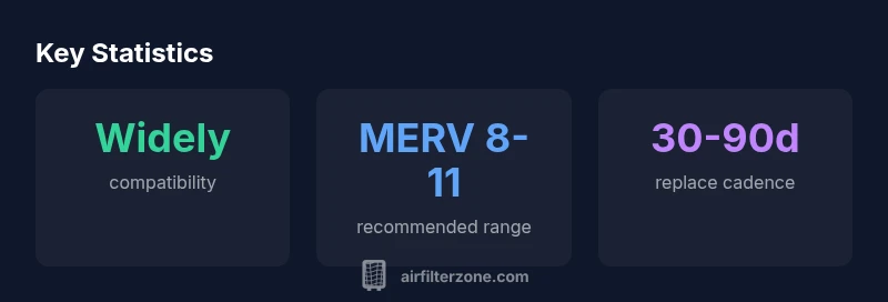 Infographic showing 20x30x1 filter compatibility, MERV range, and replacement cadence