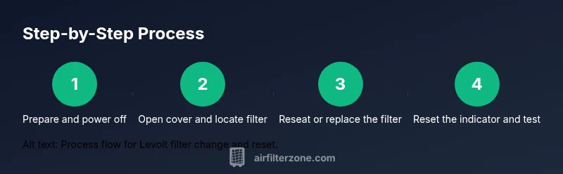 Infographic showing steps to reset Levoit filter indicator