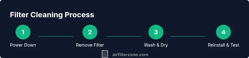 Process infographic showing step-by-step filter cleaning