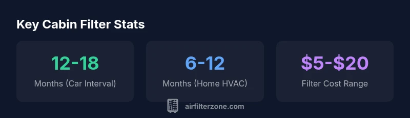 Cabin filter maintenance infographic showing intervals and costs